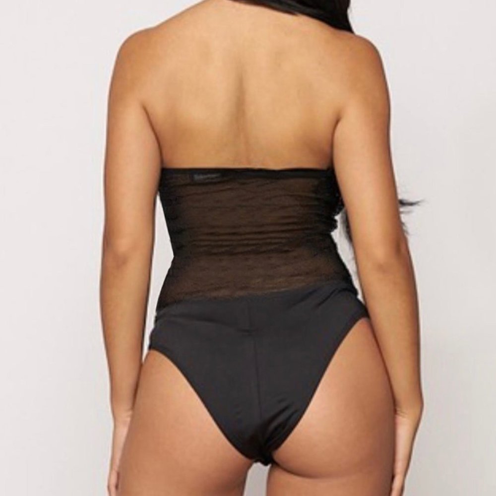 Black Rhinestone Sleeveless Halter Neck Bodysuit - Picture 4 of 14
